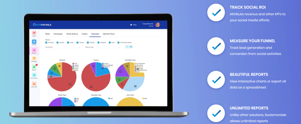 sociamonials - social media tool interface